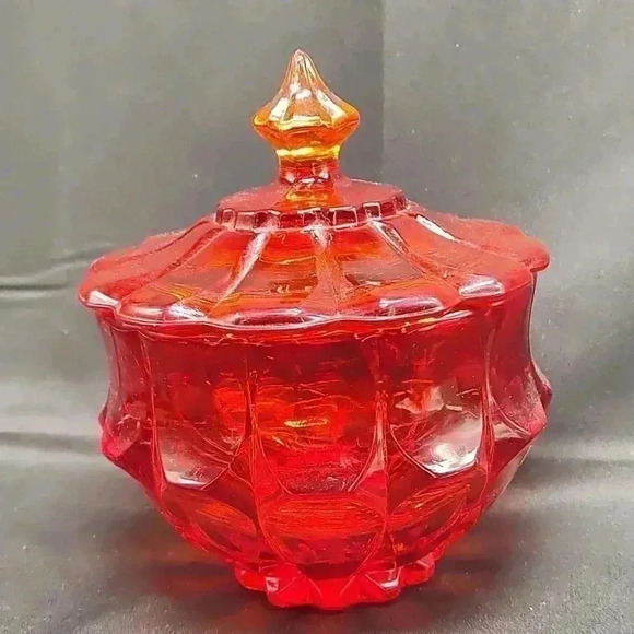 Fenton Red Valencia flash dish with lid - Picture 1 of 4